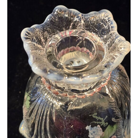 Vintage Hand-Painted Clear Glass Tulip-Style Candle Holders With Floral Design - Picture 5 of 10